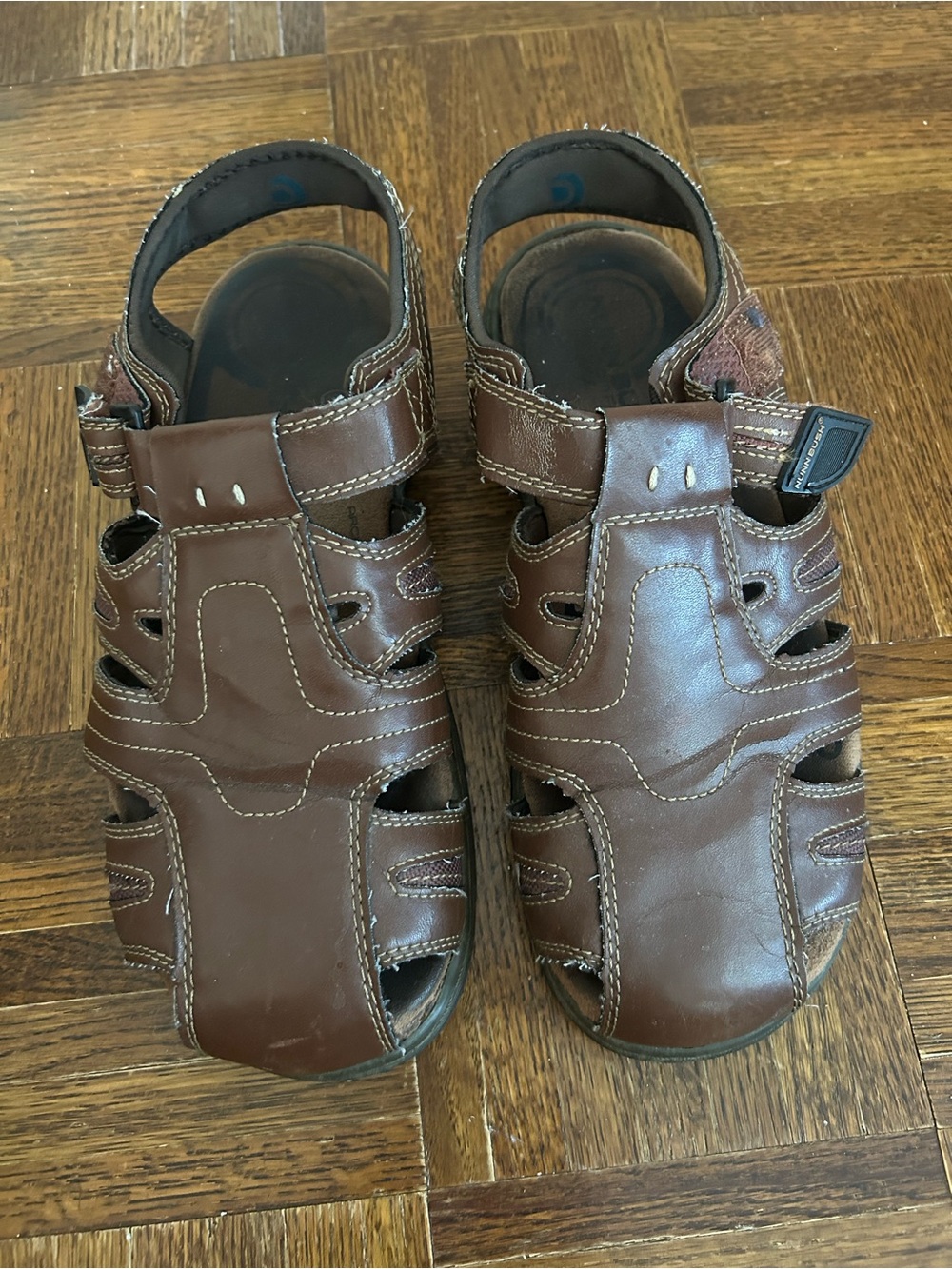 Nunn Bush Men's Brown Leather Fisherman-Style Sandals with Hook Strap size 10